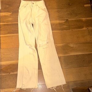 Zara White Distressed Flare Jeans